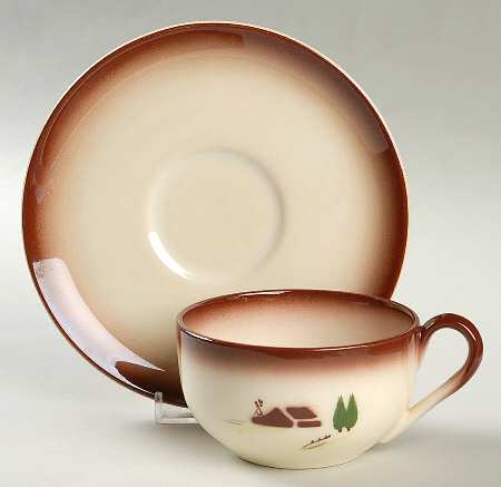 Harvest (Brown Trim) Flat Cup & Saucer Set