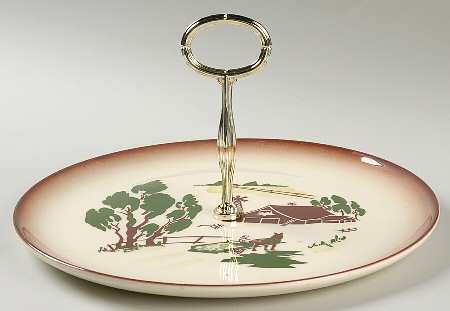 Harvest (Brown Trim) Round Serving Plate with Handle (DP)