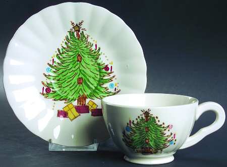 Christmas Tree Footed Cup & Saucer Set