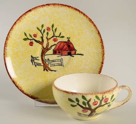 Red Barn Flat Cup & Saucer Set