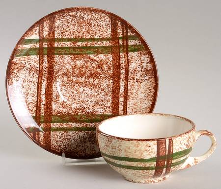 Rustic Plaid Flat Cup & Saucer Set