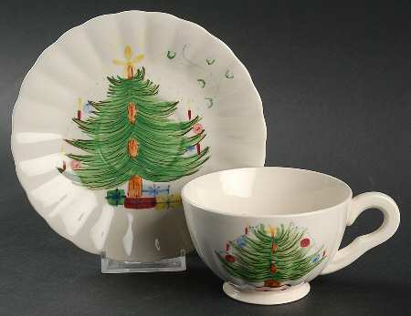 Tree with Mistletoe Footed Cup & Saucer Set