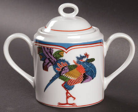 Oriental Peacock Sugar Bowl & Lid