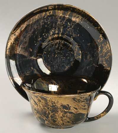 Surf Ballet (Black & Gold) Flat Cup & Saucer Set
