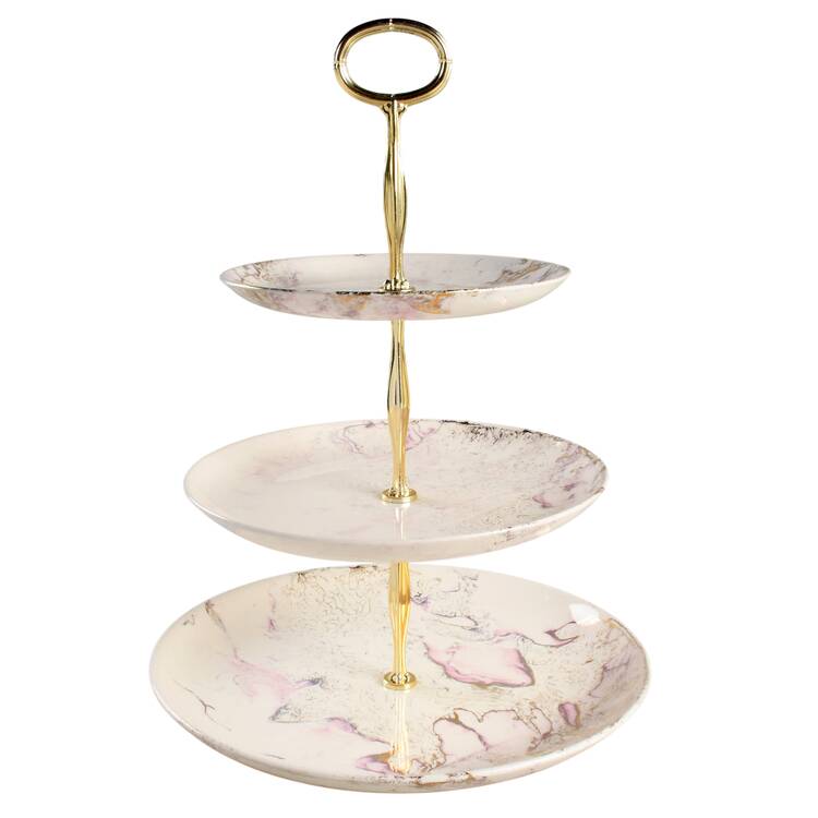 Surf Ballet (Pink & Gold) 13 7/8"-14 1/4" 3-Tiered Serving Tray(DP,SP,BB) HC