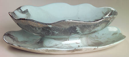 Surf Ballet (Turquoise & Platinum) Gravy Boat with Attached Underplate
