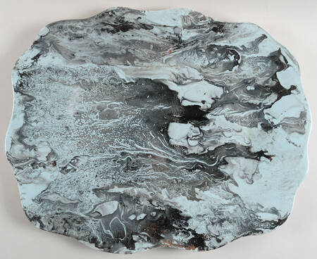 Surf Ballet (Turquoise & Platinum) 17" Oval Serving Platter