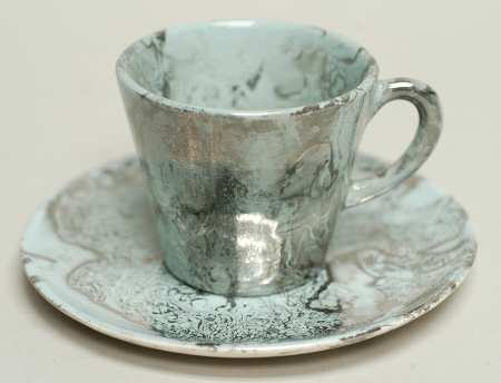 Surf Ballet (Turquoise & Platinum) Flat Demitasse Cup & Saucer Set