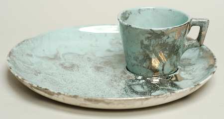 Surf Ballet (Turquoise & Platinum) Snack Plate & Cup Set
