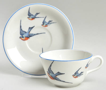 Blue Bird Flat Cup & Saucer Set