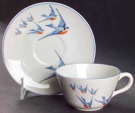 Blue Bird Flat Cup & Saucer Set