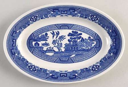 Blue Willow (Non Restaurant, No Trim) 12" Oval Serving Platter