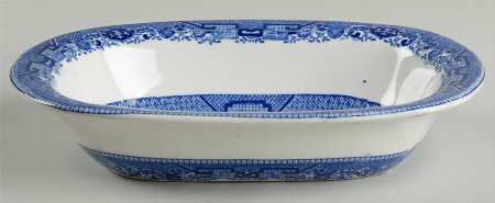 Blue Willow (Non Restaurant, No Trim) 8" Oval Vegetable Bowl