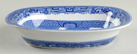 Blue Willow (Non Restaurant, No Trim) 9" Oval Vegetable Bowl