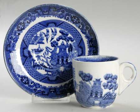 Blue Willow (Non Restaurant, No Trim) Flat Demitasse Cup & Saucer Set