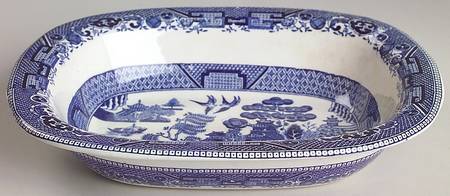 Blue Willow (Non Restaurant, No Trim) 7" Oval Vegetable Bowl