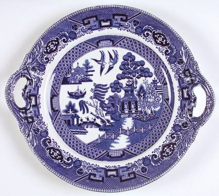 Blue Willow (Non Restaurant, No Trim) Handled Cake Plate