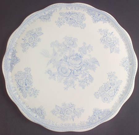 Asiatic Pheasants Blue Flat Scalloped Cake Plate