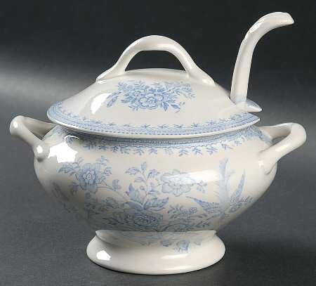 Asiatic Pheasants Blue Sauce Boat & Lid with Ladle