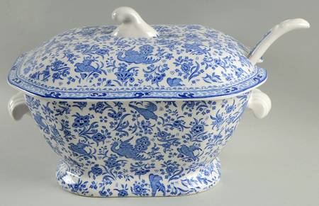 Blue Bird-Regal Peacock Oval Tureen & Lid and Ladle