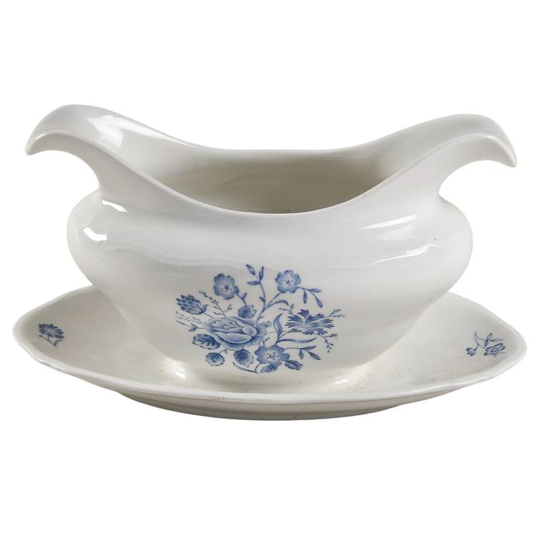 Bouquet Blue Gravy Boat with Attached Underplate