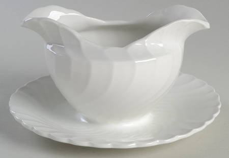 Queen's White Gravy Boat with Attached Underplate