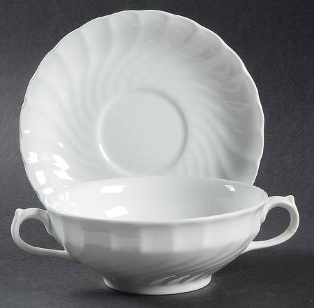 Queen's White Flat Cream Soup Bowl & Saucer Set