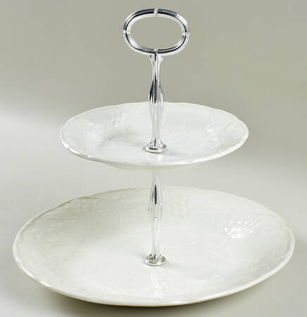 Strawberry and Grape Leaf White (Davenport) 2 Tiered Serving Tray (Dinner&Bread/Butter Plate)
