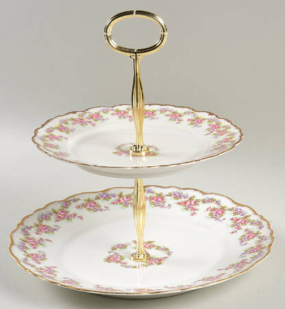 Bridal Wreath 6 5/8"-10"  2 Tiered Serving Tray (Dp, Sp) HC