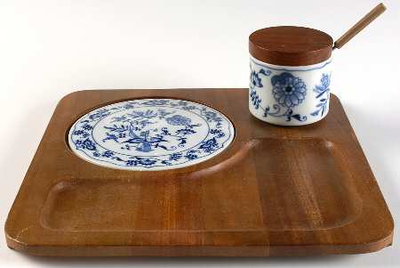 Blue Danube Wood Party Server/Cheese with Tile & Crock withLid