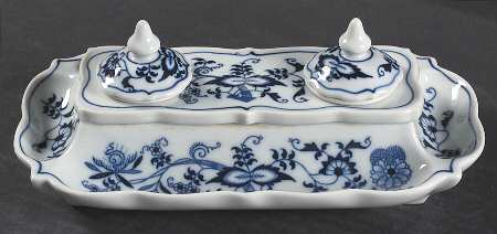 Blue Danube Double Ink Stand w/2 Inserts & 2 Lids
