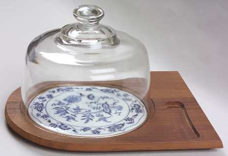 Blue Danube Oblong Wood Cheese Tray with Tile and Glass Dome