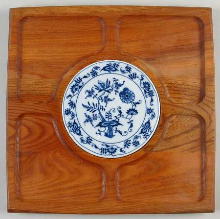 Blue Danube 13" Square Wood Cheese Tray w/Tile