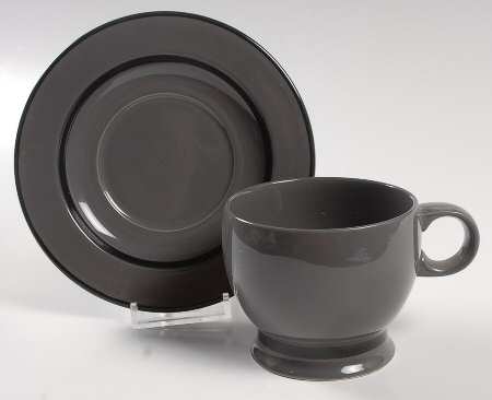 Optics Gray Black Footed Cup & Saucer Set