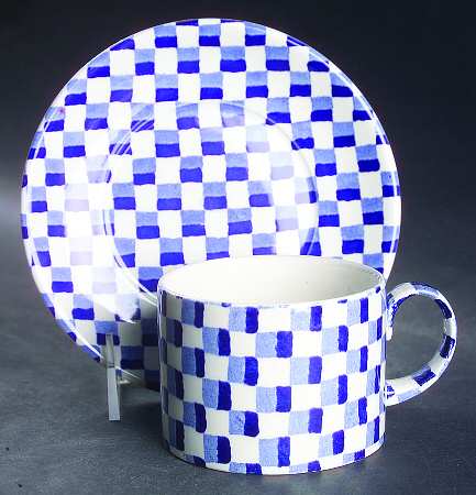 Chequers Blue Flat Cup & Saucer Set