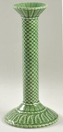 Basketweave Green 9" Tall Candlestick