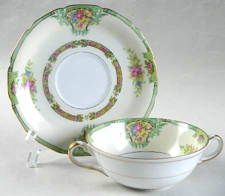 Marcia Green Flat Cream Soup Bowl & Saucer Set