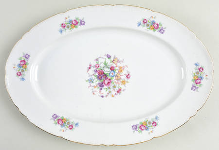 Bouquet (Small Floral, Scroll Edge) 13" Oval Serving Platter
