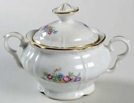 Bouquet (Small Floral, Scroll Edge) Sugar Bowl & Lid