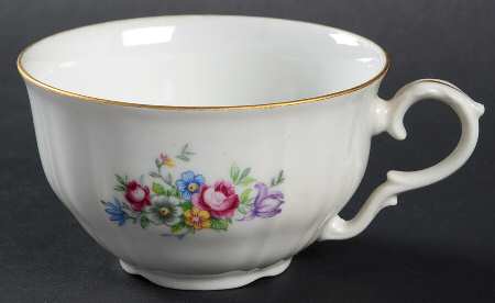 Bouquet (Small Floral, Scroll Edge) Flat Cup