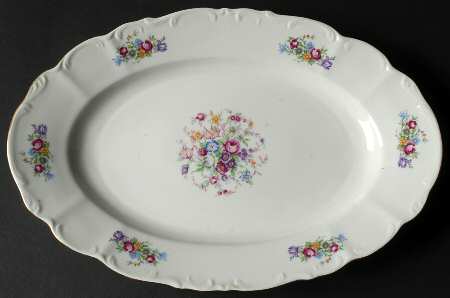 Bouquet (Small Floral, Scroll Edge) 14" Oval Serving Platter