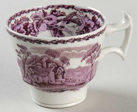 British Scenery Purple (No Embossed Edge) Footed Demitasse Cup