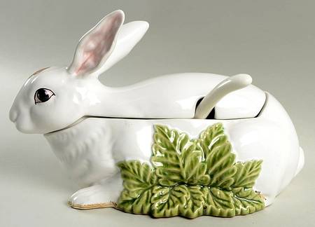 Rabbit Green Figural Tureen & Lid with Ladle