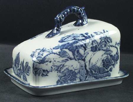 Flow Blue Cheese Dish with Lid (Wedge)