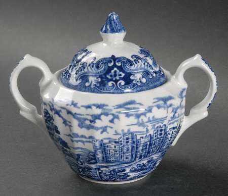 Olde Country Castles Blue Sugar Bowl & Lid