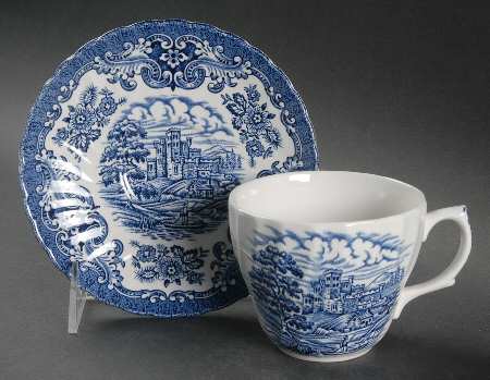Olde Country Castles Blue Flat Cup & Saucer Set