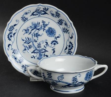 Blue Danube (2001 Anniversary Stamp) Footed Cream Soup Bowl & Saucer Set