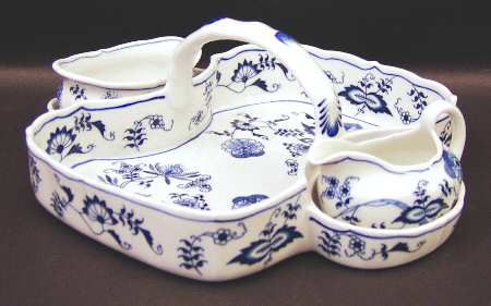 Blue Danube (2001 Anniversary Stamp) Strawberry Basket W/Creamer & Open Sugar