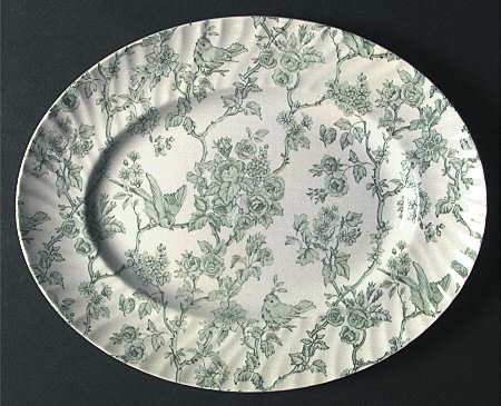 Songbirds Green 12" Oval Serving Platter