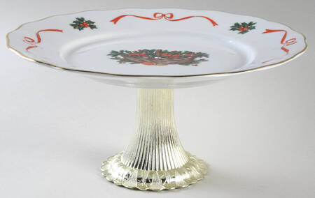 Basket of Cheer (Scalloped, No Emboss) Cake Stand with 4"-5" Metal Pedestal  Hc